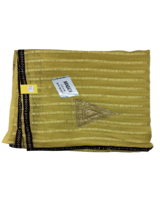 ShinySelect soft Chiffon saree with blouse piece & light stone Yellow