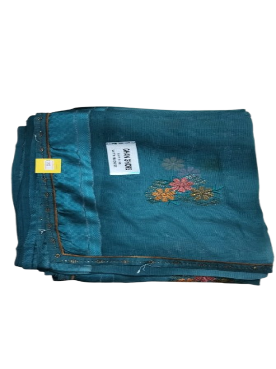 ShinySelect soft Chiffon saree with blouse piece & light stone Blue