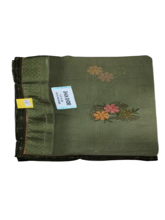 ShinySelect soft Chiffon saree with blouse piece & light stone Mehandi