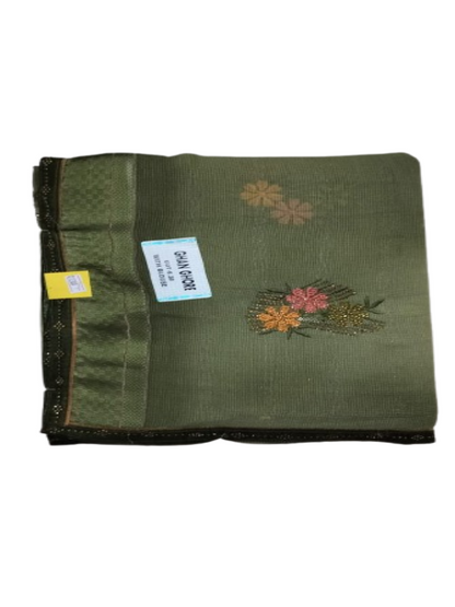 ShinySelect soft Chiffon saree with blouse piece & light stone Mehandi