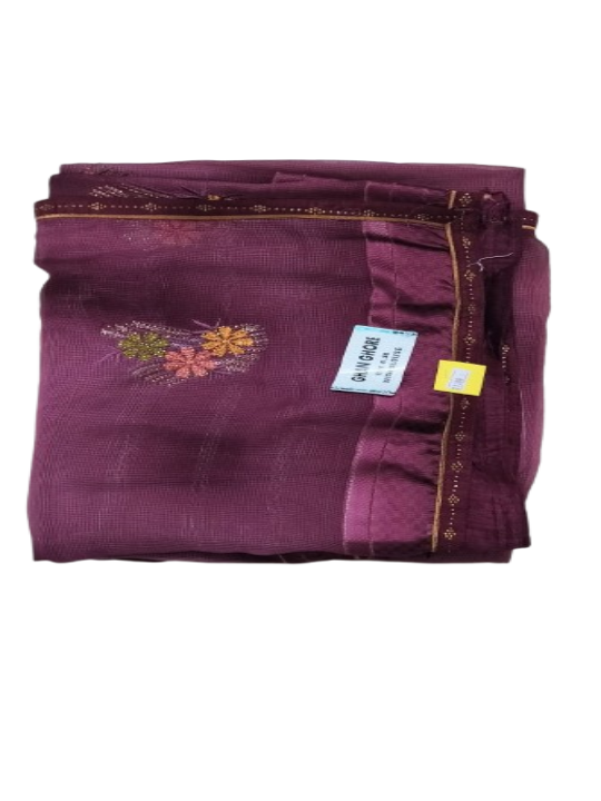 ShinySelect soft Chiffon saree with blouse piece & light stone Purple