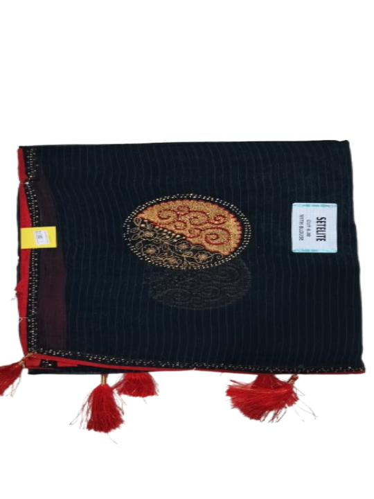 ShinySelect Jimmy Choo saree With Blouse Piece & Light Work Black