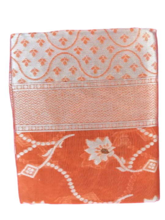 ShinySelect Cotton Saree with threaded border Orange