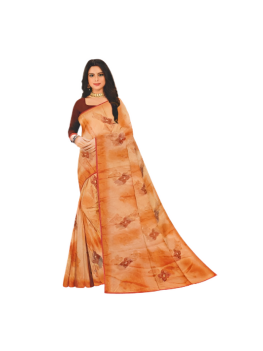 ShinySelect Printed Chiffon saree with blouse piece
