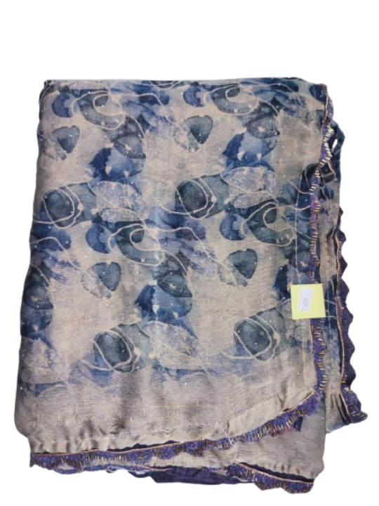 ShinySelect Printed Chiffon saree with stone work & blouse piece Blue