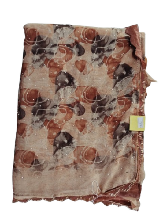 ShinySelect Printed Chiffon saree with stone work & blouse piece Light Orange