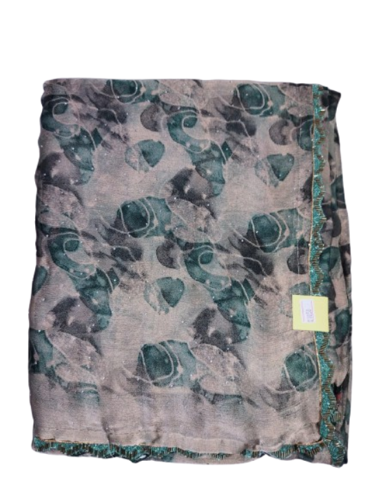 ShinySelect Printed Chiffon saree with stone work & blouse piece Green