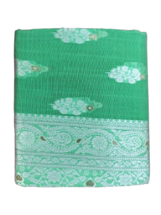 ShinySelect Cotton Saree with threaded border Light Green