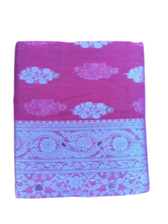 ShinySelect Cotton Saree with threaded border Pink