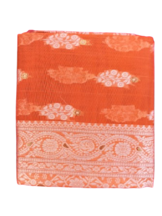 ShinySelect Cotton Saree with threaded border Orange