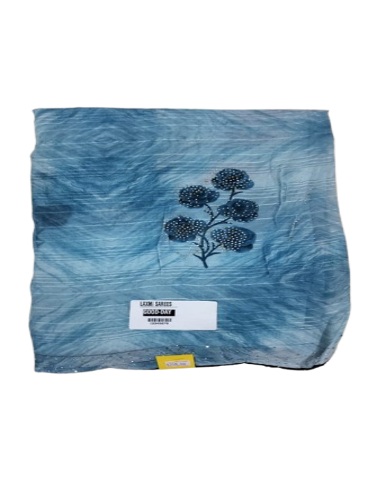 ShinySelect Soft Chiffon Saree with blouse piece Light Blue