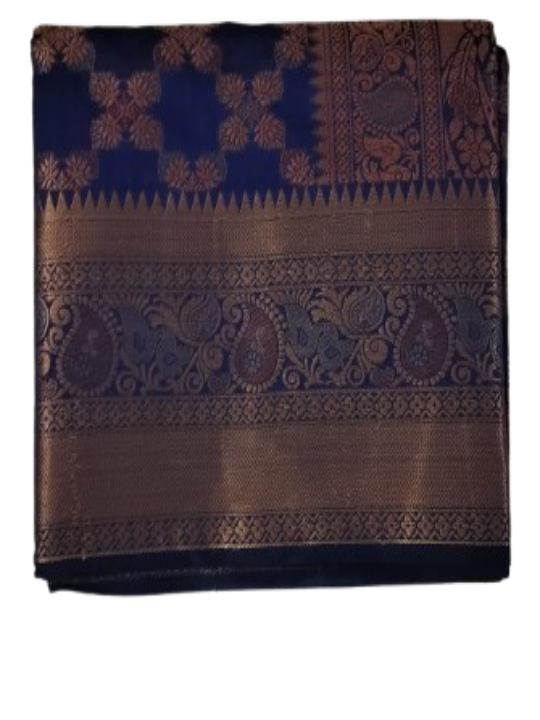 ShinySelect Cotton Silk Saree with Zari work Navy Blue