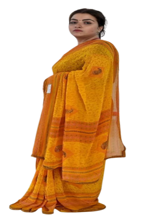 ShinySelect Soft & comfortable Georgette saree with light stone work Yellow