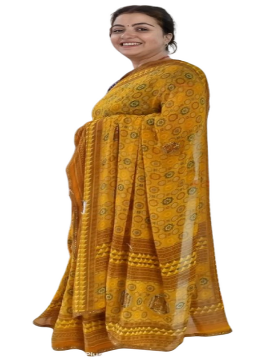 ShinySelect Soft & comfortable Georgette saree with light stone work Yellow