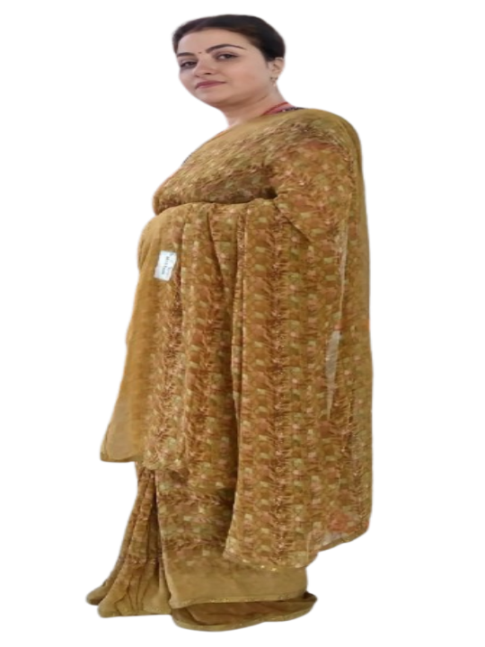 ShinySelect Soft & comfortable Georgette saree with light stone work Yellow