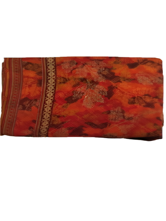 ShinySelect Soft & comfortable Georgette saree with light stone work Orange