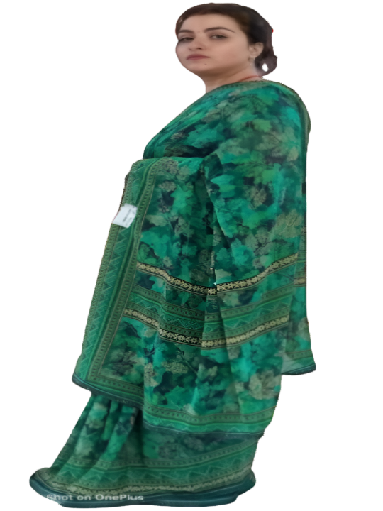 ShinySelect Soft & comfortable Georgette saree with light stone work Green