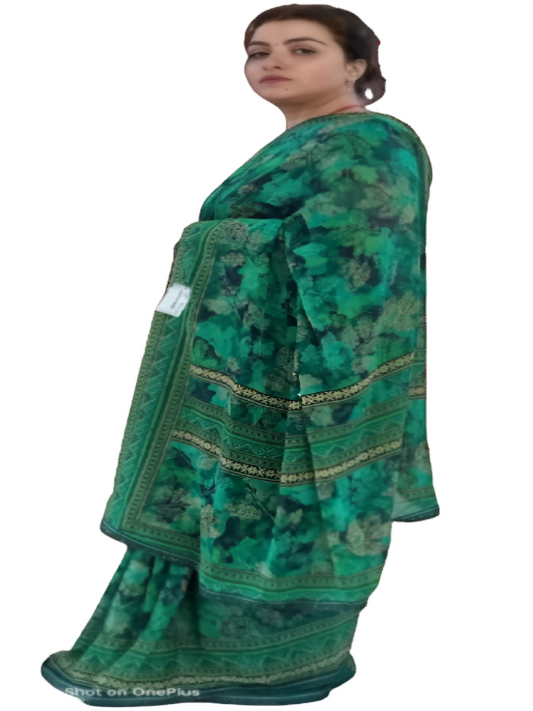 ShinySelect Soft & comfortable Georgette saree with light stone work Green
