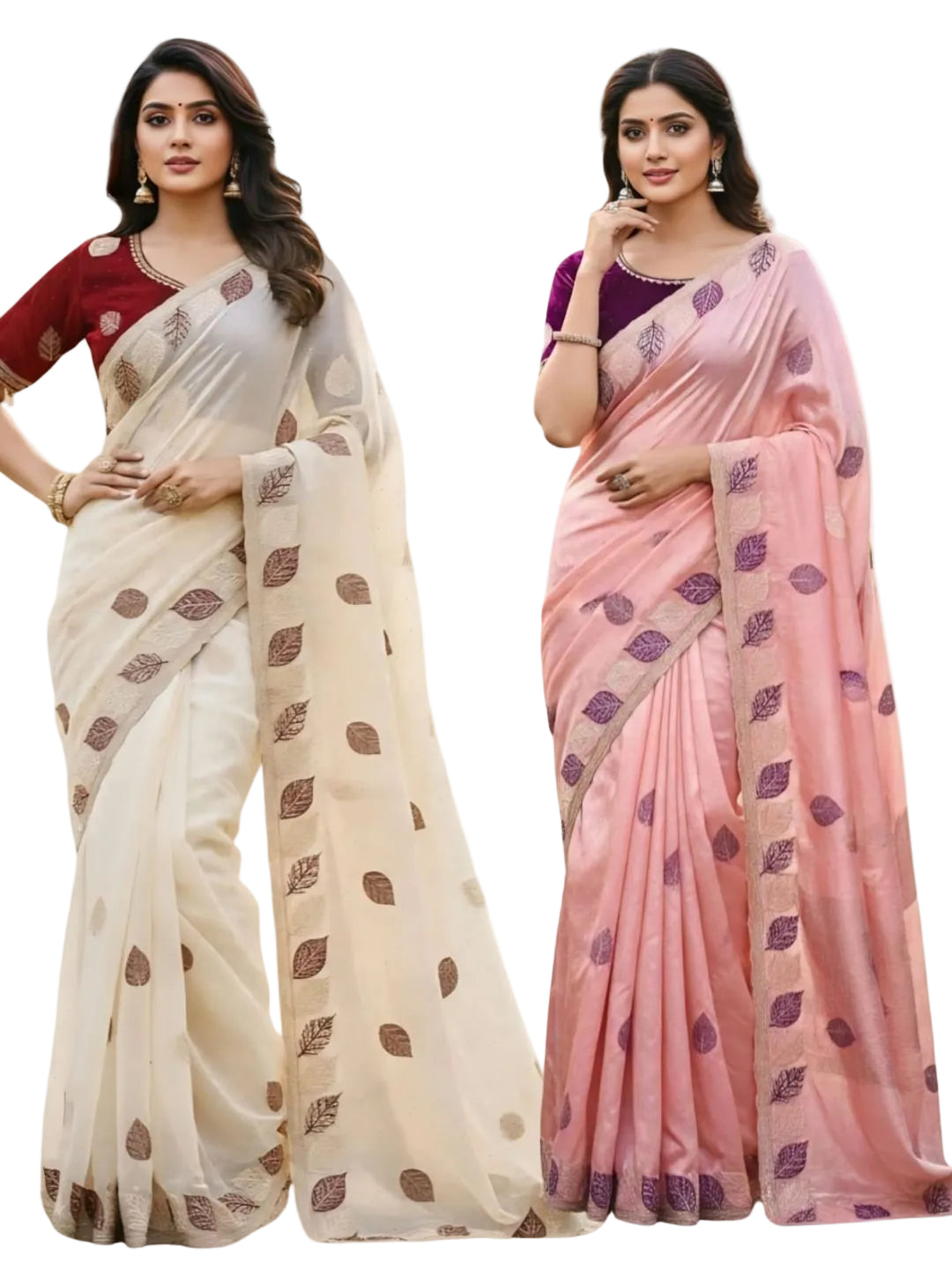 ES Luxurious Embroidered Saree with Ready-to-Wear Contrast Blouse