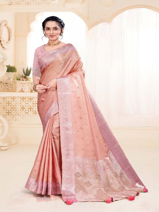ShinySelect Women silk saree with Zari (and stone) work Pink