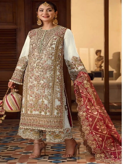 WT Heavy Georgette Embroidered Suit with Hand-Moti and Mirror Accents