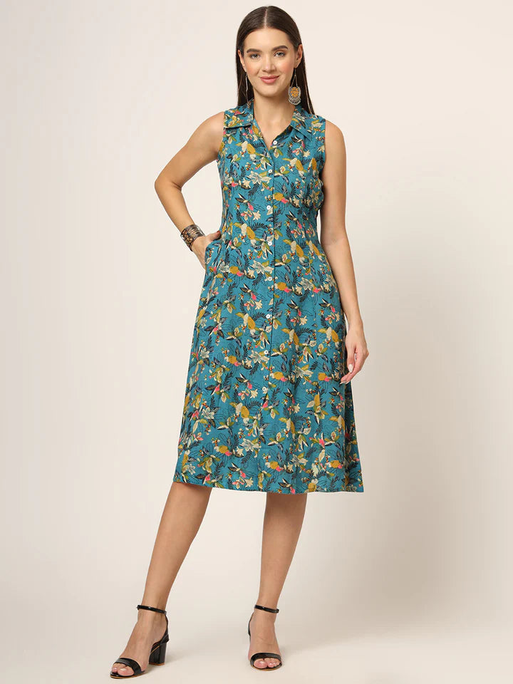 Divena Floral Print A-Line Midi Dress