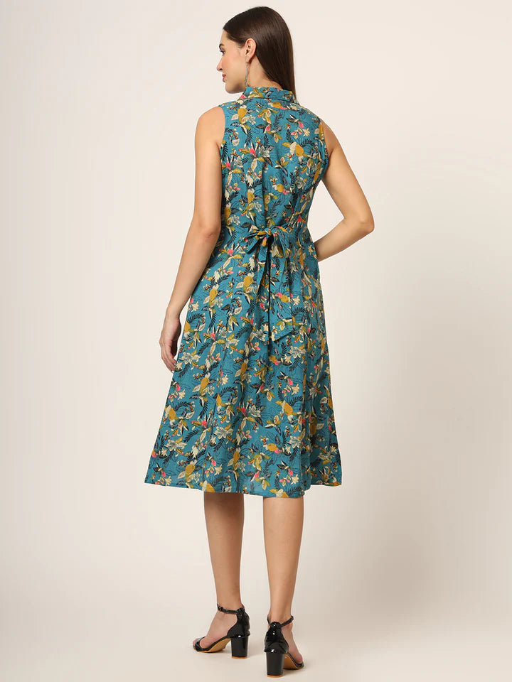 Divena Floral Print A-Line Midi Dress
