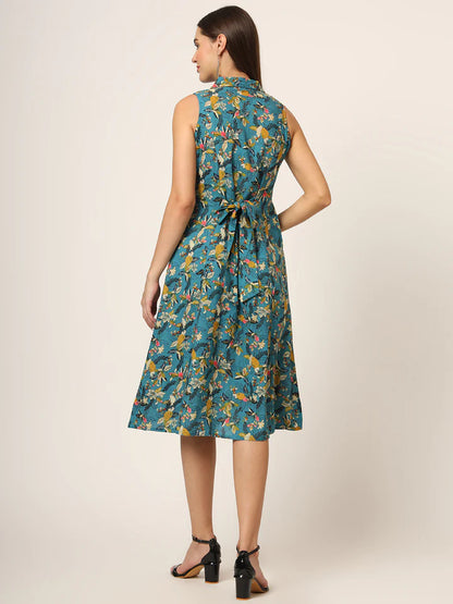 Divena Floral Print A-Line Midi Dress