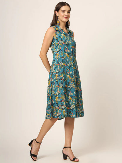 Divena Floral Print A-Line Midi Dress
