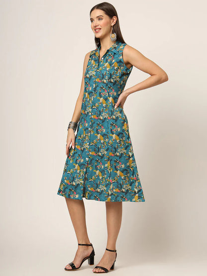 Divena Floral Print A-Line Midi Dress