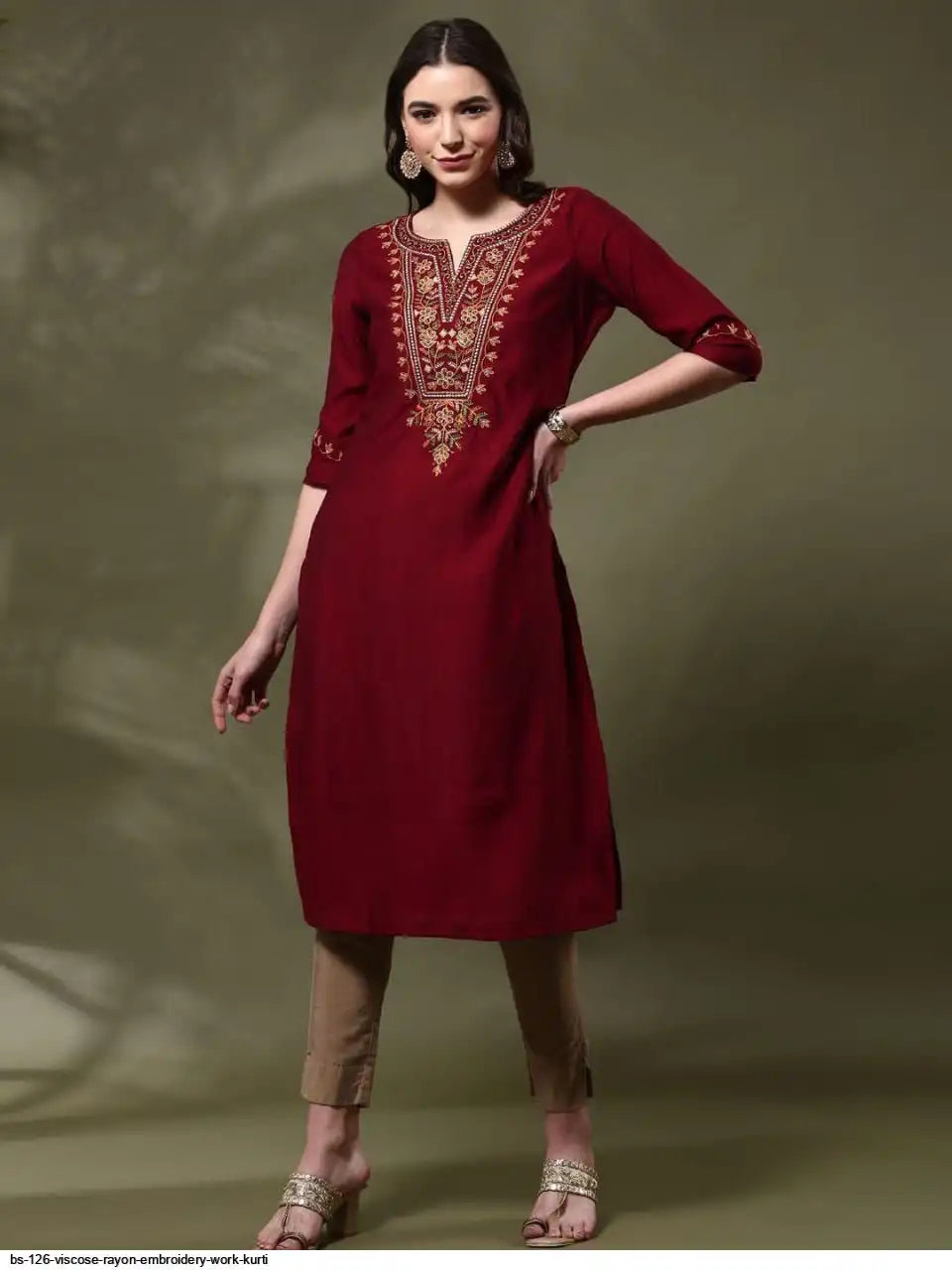 WT Women’s Viscose Rayon Straight Kurti with Elegant Embroidery Work