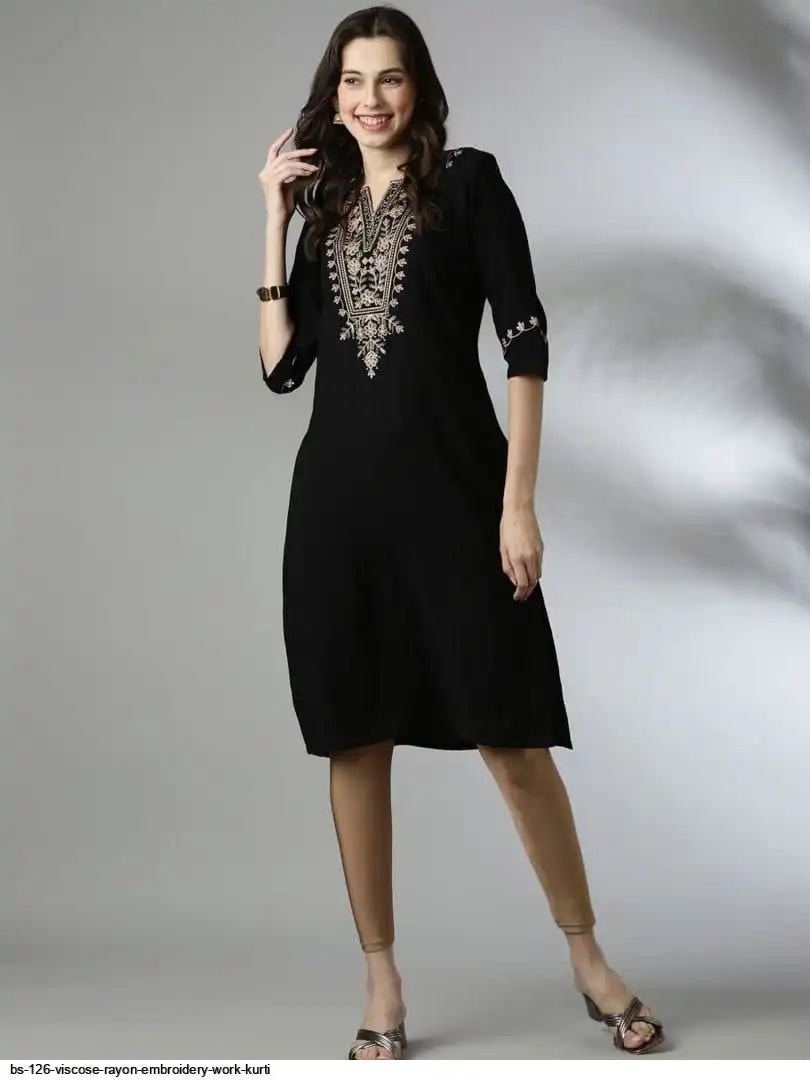 WT Women’s Viscose Rayon Straight Kurti with Elegant Embroidery Work
