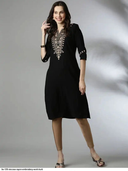 WT Women’s Viscose Rayon Straight Kurti with Elegant Embroidery Work