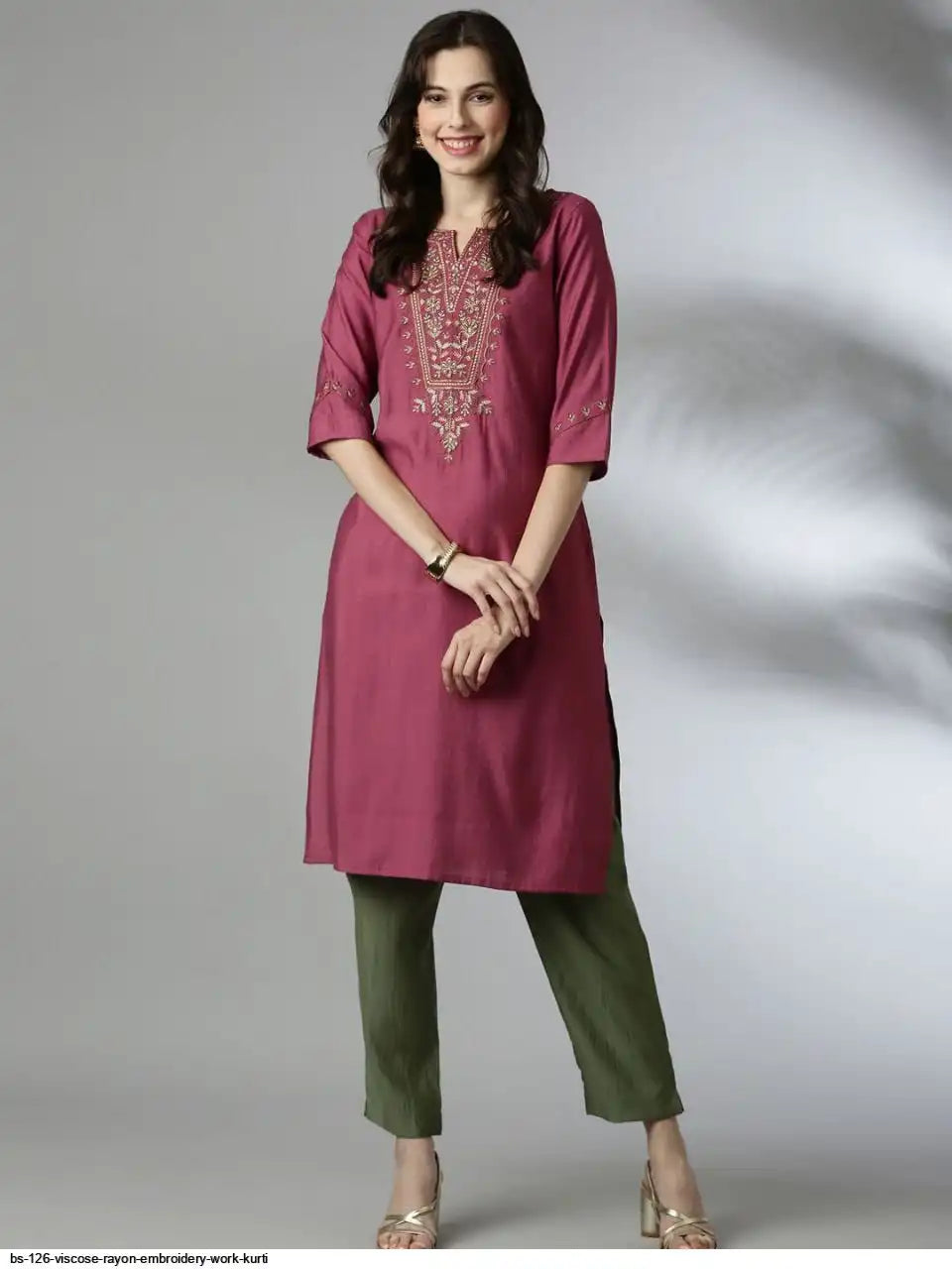 WT Women’s Viscose Rayon Straight Kurti with Elegant Embroidery Work