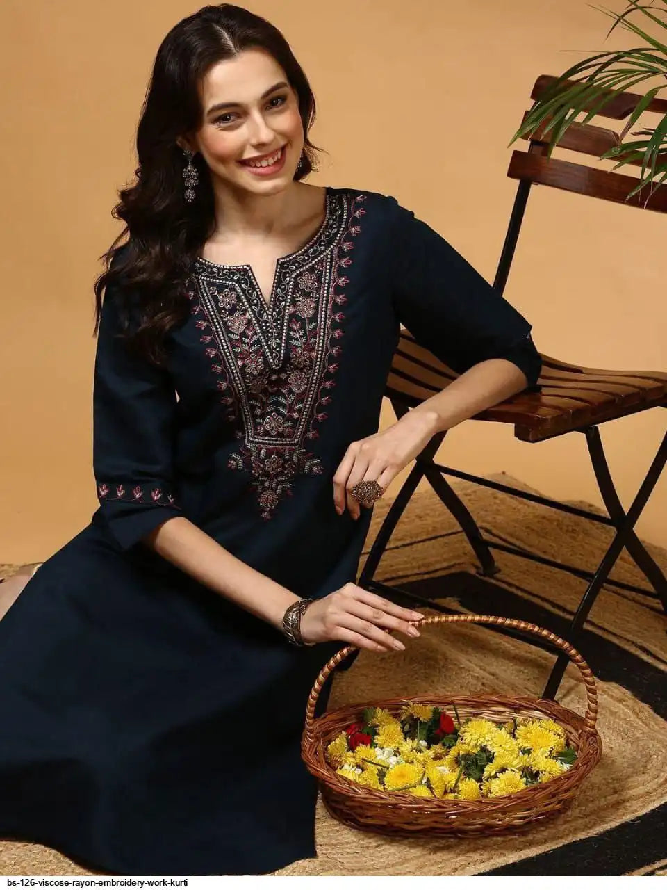 WT Women’s Viscose Rayon Straight Kurti with Elegant Embroidery Work