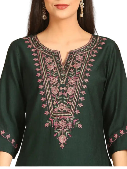 WT Women’s Viscose Rayon Straight Kurti with Elegant Embroidery Work