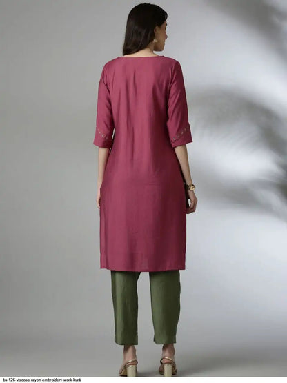 WT Women’s Viscose Rayon Straight Kurti with Elegant Embroidery Work