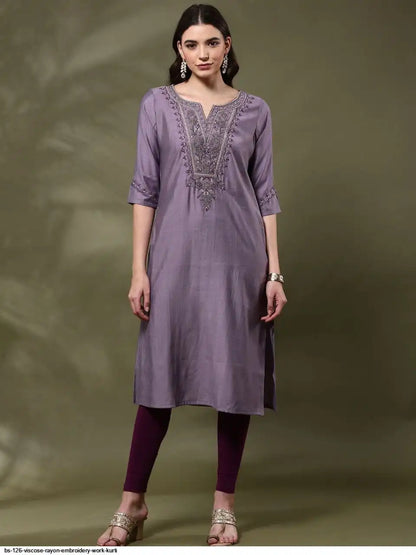 WT Women’s Viscose Rayon Straight Kurti with Elegant Embroidery Work