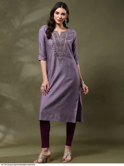 WT Women’s Viscose Rayon Straight Kurti with Elegant Embroidery Work