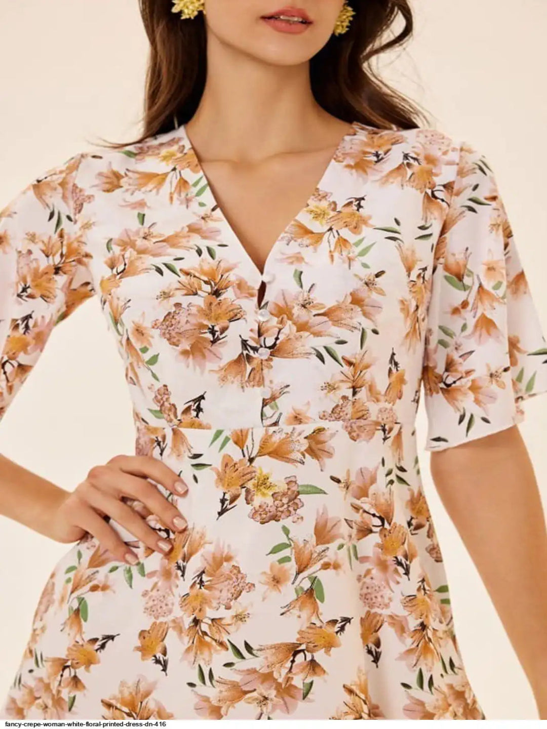 WT Designer V-Neck Printed Midi Top for Women | Heavy Crepe Full Sleeve Top