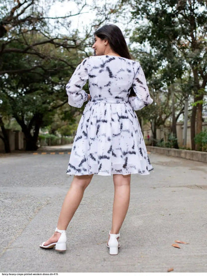 WT Designer V-Neck Printed Midi Top for Women | Heavy Crepe Full Sleeve Top