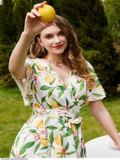 WT Designer V-Neck Printed Midi Top for Women | Heavy Crepe Full Sleeve Top