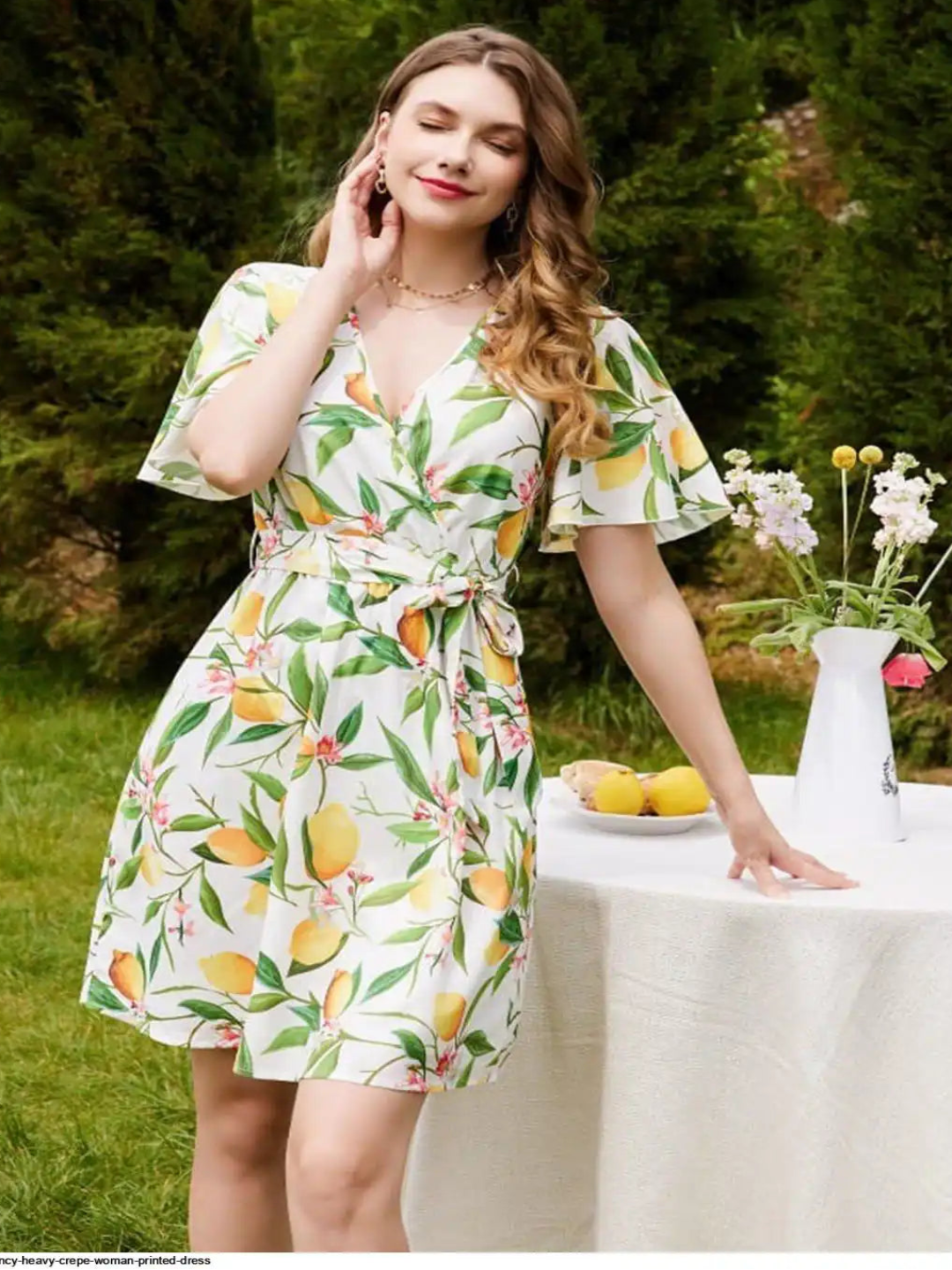 WT Designer V-Neck Printed Midi Top for Women | Heavy Crepe Full Sleeve Top