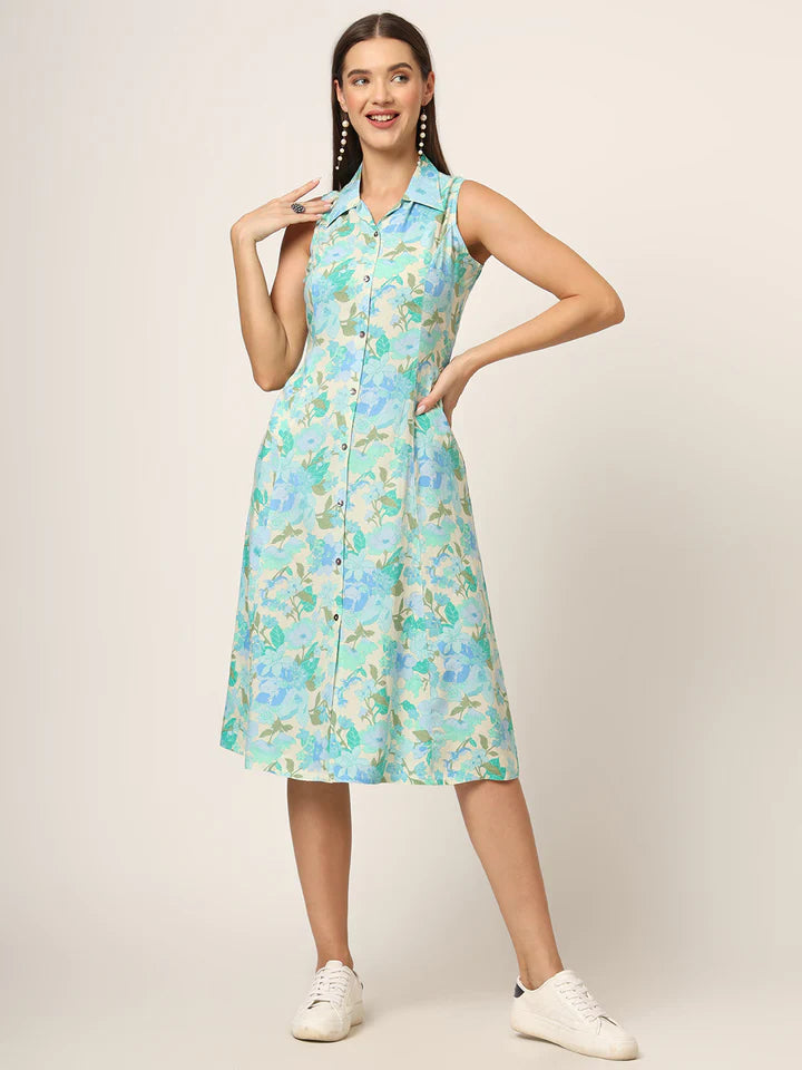 Divena Floral Print A-Line Midi Dress
