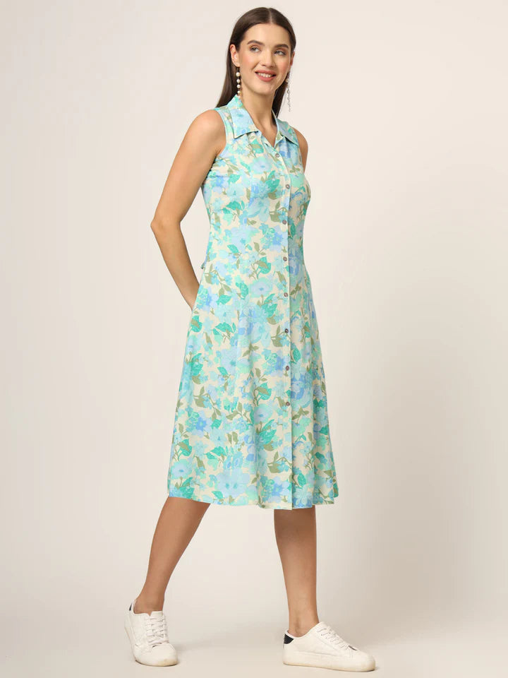 Divena Floral Print A-Line Midi Dress