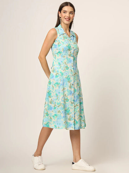 Divena Floral Print A-Line Midi Dress