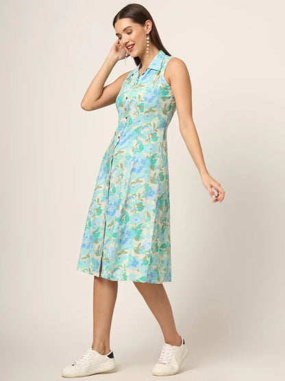 Divena Floral Print A-Line Midi Dress