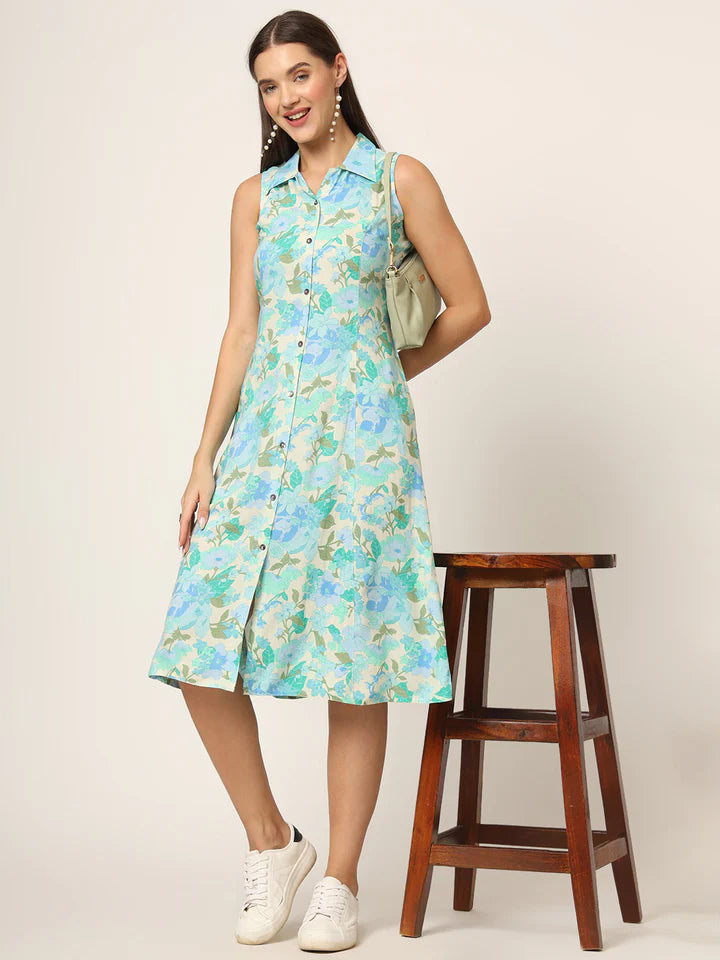 Divena Floral Print A-Line Midi Dress