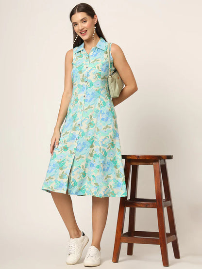 Divena Floral Print A-Line Midi Dress