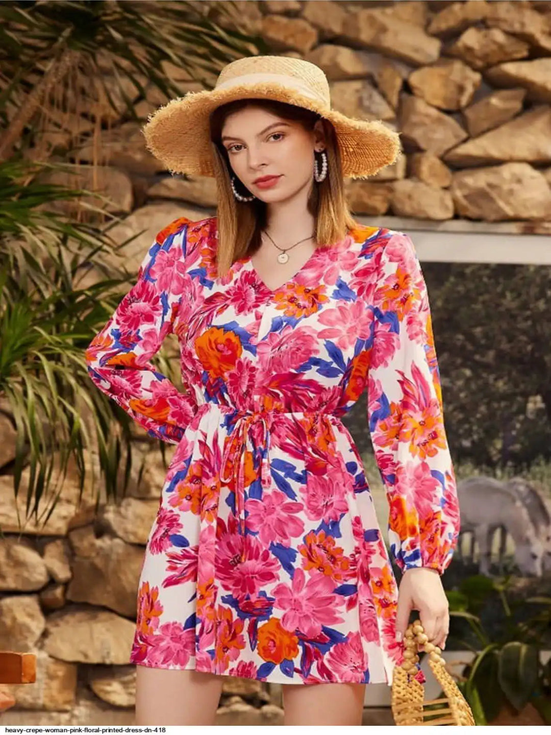 WT Designer V-Neck Printed Midi Top for Women | Heavy Crepe Full Sleeve Top